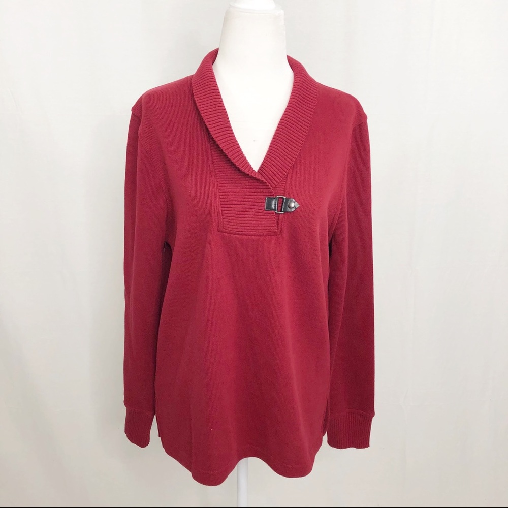 Rebecca Malone V-Neck Sweater, Size Small, Red